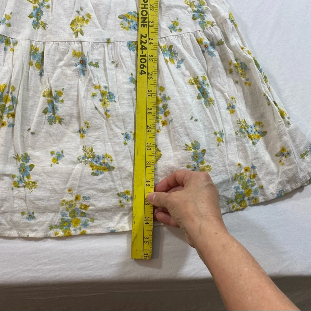 Wild Fable Dress Floral Mini A line full pleated White Yellow Dress Women’s LG - Picture 7 of 10